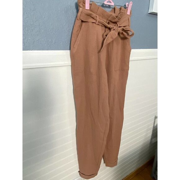 Amaryllis Brown Belted Relax Fit Pants - Picture 2 of 7